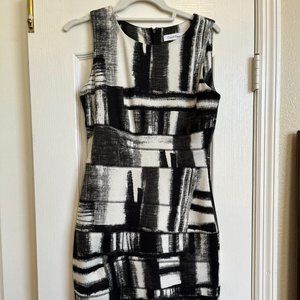 Calvin Klein Blk/Wht Bold Abstract print, sleeveless sheath dress Size 4